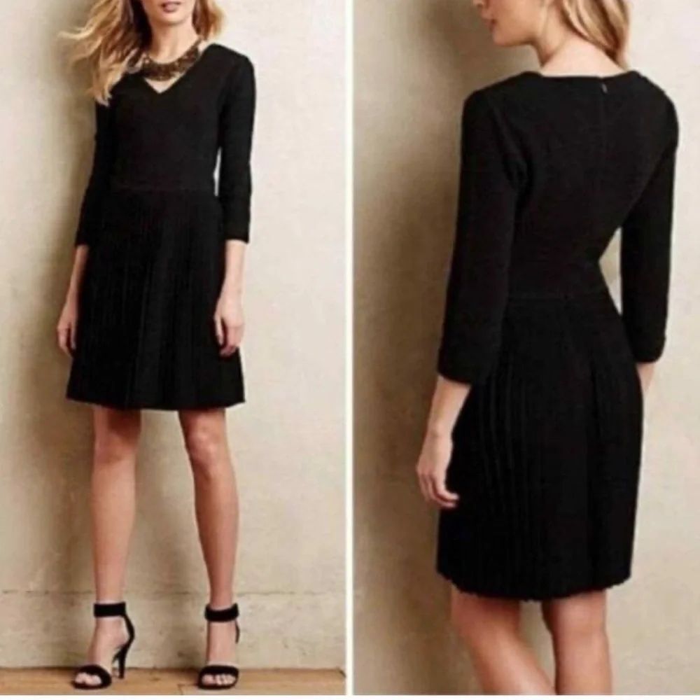 Ganni Anthropologie Black Textured Fit & Flare Dress Minimalist Quiet Luxury L
